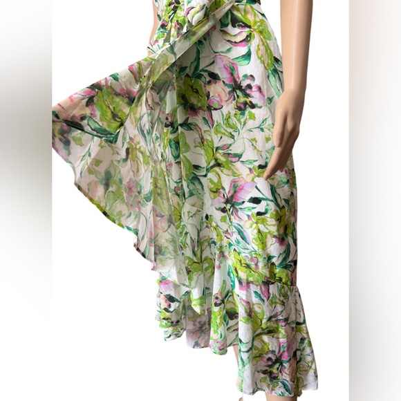 NWT Leslie Fay Sz 4 Tie Waist Ruffle Skirt Floral Print Chiffon Faux Wrap Dress - Picture 7 of 12